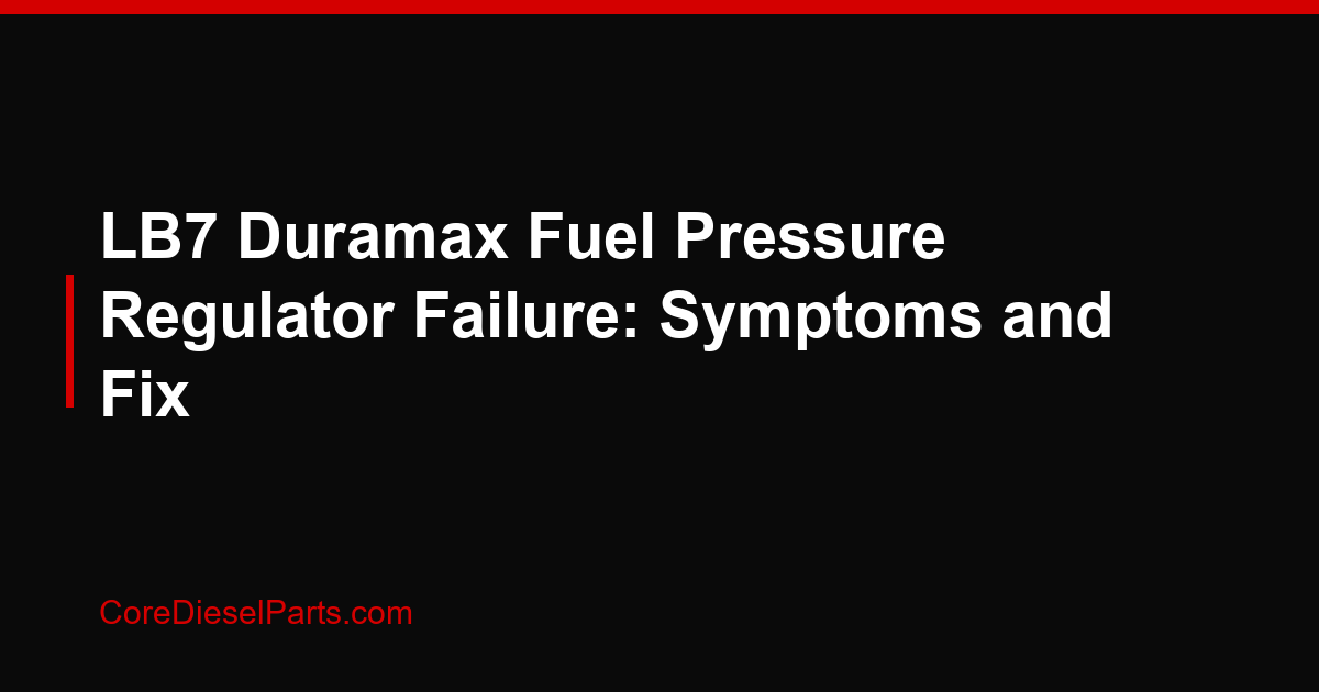 LB7 Duramax Fuel Pressure Regulator Failure: Symptoms and Fix
